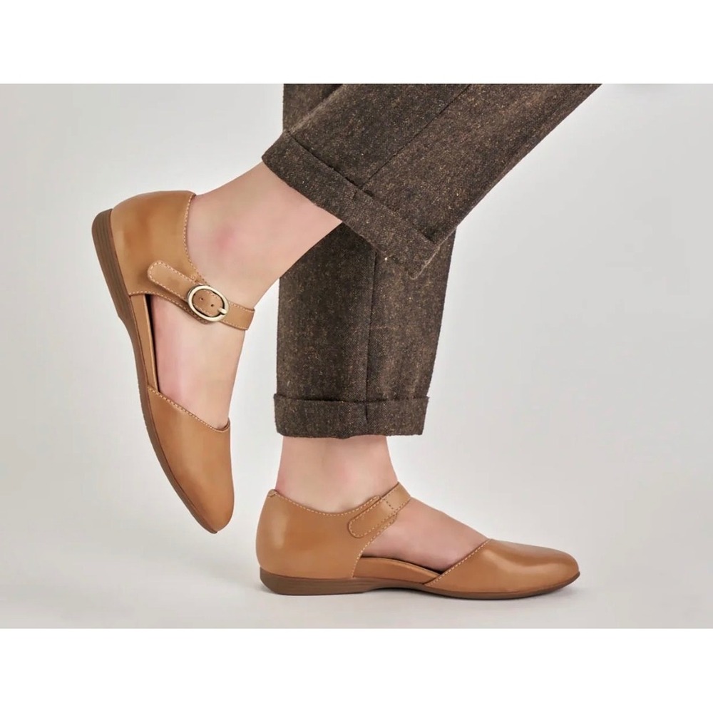 Dansko Liv Mary Jane Flat Shoes Women 41-10.5/11 Tan Burnished Napa Leather NEW - Picture 2 of 7